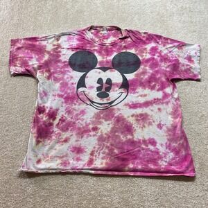 Disney Mickey Shirt Womens‎ 2XL Mouse Tie Dye Pink Yellow Graphic Tee